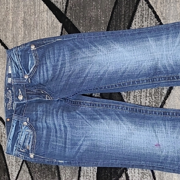 MISS ME ZEBRA PRINT FLEUR DE LIS RHINESTONES BOOT-CUT DENIM JEAN - Picture 8 of 16